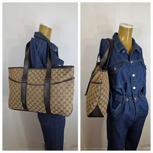 ✨️GUCCI GG Canvas Double Belt Tote Bag
